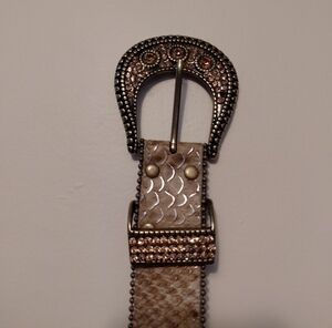Chico's Beige Textured Belt with Embellished Buckle XXL